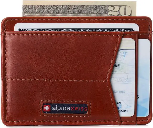 Alt view image 6 of 6 - Alpine Swiss Men RFID Safe Minimalist Front Pocket Wallet Leather Thin Card Case