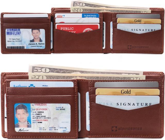 Alt view image 2 of 7 - Alpine Swiss Mens Wallet for Men RFID Protected Leather Mens Wallet Spencer Bifold Divided Bill Section Gift Box 2 ID Windows 14 Card Storage Pockets