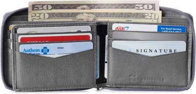 Alt view image 2 of 6 - Alpine Swiss Logan Zipper Bifold Wallet | All-Around Zip Closure | 13 Card Slots 2 Bill Sections | RFID Protected Premium Leather | Gift Box