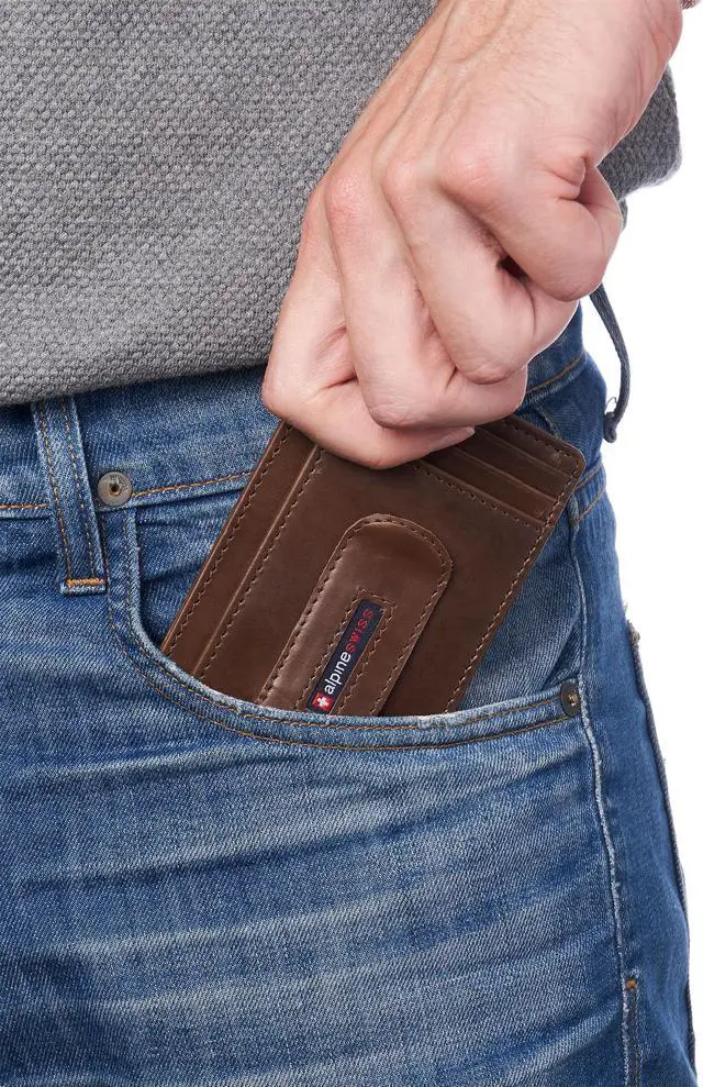 Alt view image 6 of 7 - Alpine Swiss Mens RFID Money Clip Leather Minimalist Wallet Card Case ID Window