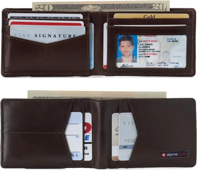 Alt view image 2 of 6 - Alpine Swiss Mens Slimfold Wallet RFID Blocking Genuine Leather Thin Bifold FPW
