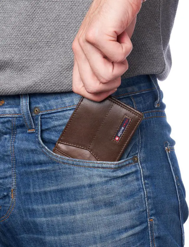 Alt view image 6 of 6 - Alpine Swiss Mens Slimfold Wallet RFID Blocking Genuine Leather Thin Bifold FPW