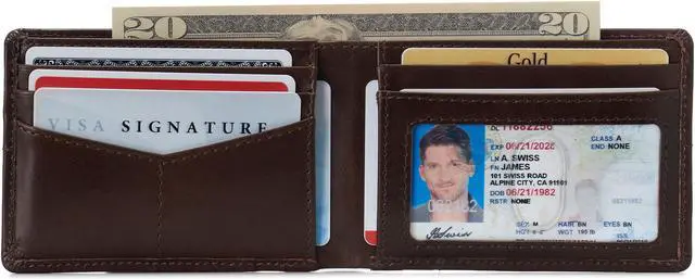 Alt view image 3 of 6 - Alpine Swiss Mens Slimfold Wallet RFID Blocking Genuine Leather Thin Bifold FPW