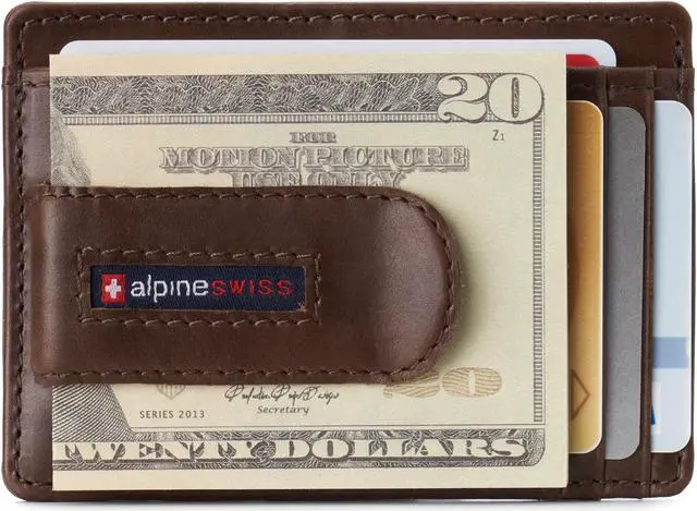 Alt view image 7 of 7 - Alpine Swiss Mens RFID Money Clip Leather Minimalist Wallet Card Case ID Window