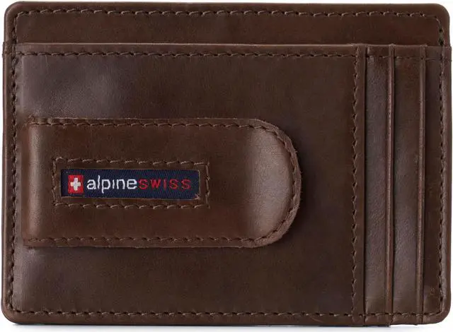 Main image of Alpine Swiss Mens RFID Money Clip Leather Minimalist Wallet Card Case ID Window