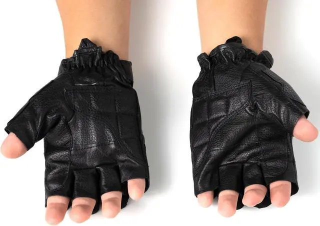 Alt view image 4 of 5 - Alpine Swiss Mens Fingerless Gloves Genuine Leather for Workout Training Riding