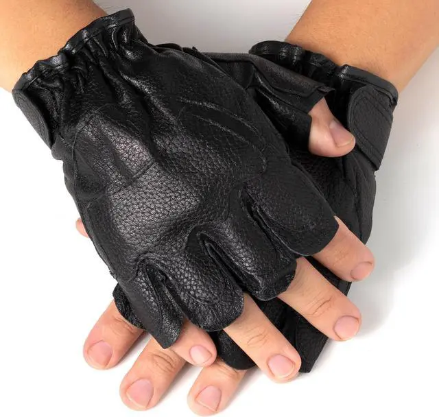 Main image of Alpine Swiss Mens Fingerless Gloves Genuine Leather for Workout Training Riding