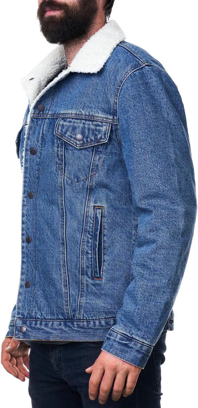 Alt view image 3 of 7 - Alpine Swiss Mens Sherpa Lined Denim Jacket Classic Button Up Jean Trucker Coat