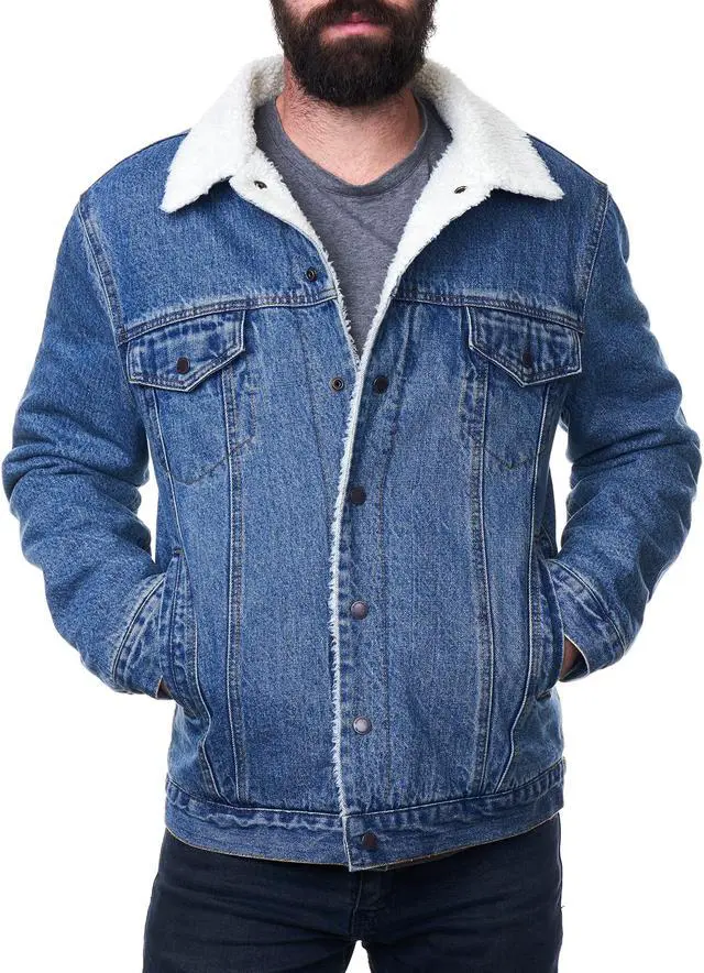Alt view image 6 of 7 - Alpine Swiss Mens Sherpa Lined Denim Jacket Classic Button Up Jean Trucker Coat