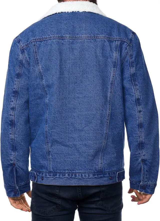 Alt view image 7 of 7 - Alpine Swiss Mens Sherpa Lined Denim Jacket Classic Button Up Jean Trucker Coat