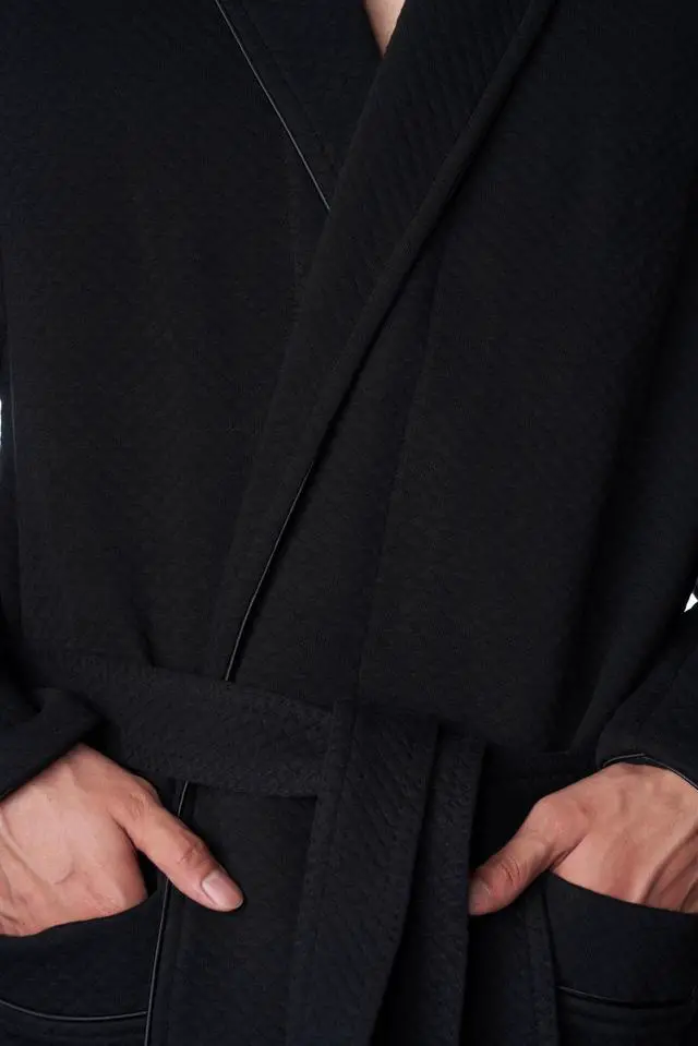 Alt view image 5 of 7 - Alpine Swiss Mens Cotton Blend Shawl Robe Lightweight Kimono Knit Spa Bathrobe