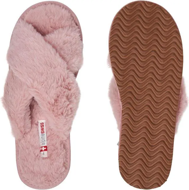 Alt view image 3 of 7 - Alpine Swiss Women Fuzzy Fluffy Faux Fur Slippers Memory Foam Indoor House Shoes
