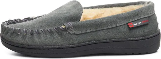 Alt view image 4 of 6 - Alpine Swiss Yukon Mens Suede Shearling Moccasin Slippers Moc Toe Slip On Shoes