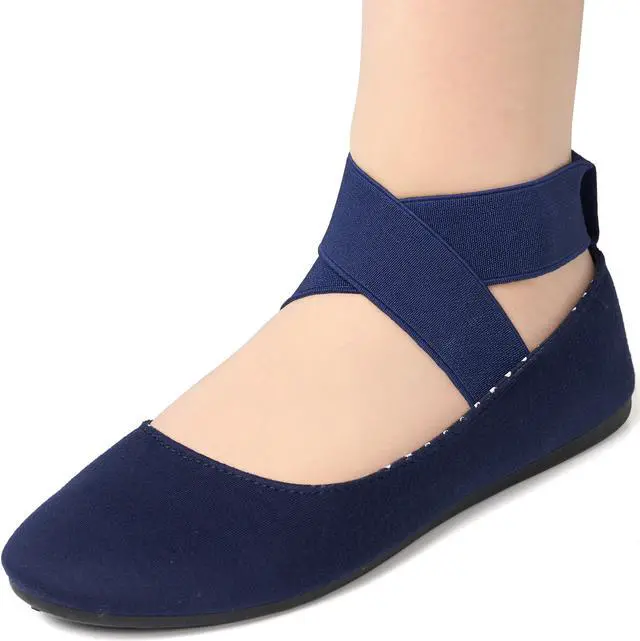 Alt view image 2 of 7 - Alpine Swiss Peony Ballet Flats Shoes For Women Elastic Ankle Strap Flats Round Closed-Toe Slip On Loafers Padded for Comfort Runs Small