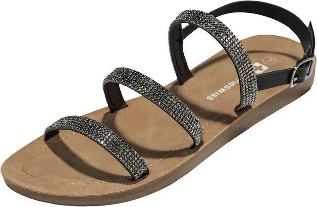 Main image of Alpine Swiss Womens Strappy Rhinestone Sandals Gladiator Ankle Strap Flat Shoes