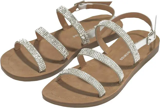 Alt view image 7 of 7 - Alpine Swiss Womens Strappy Rhinestone Sandals Gladiator Ankle Strap Flat Shoes