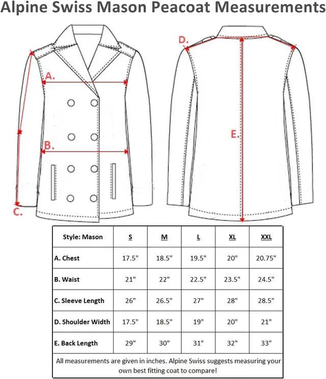 Alt view image 6 of 7 - Alpine Swiss Mason Mens Wool Blend Pea Coat Jacket Double Breasted Dress Coat