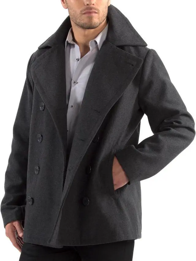 Alt view image 7 of 7 - Alpine Swiss Mason Mens Wool Blend Pea Coat Jacket Double Breasted Dress Coat
