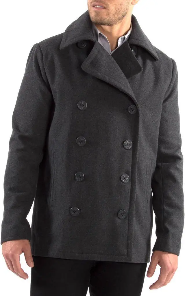 Alt view image 5 of 7 - Alpine Swiss Mason Mens Wool Blend Pea Coat Jacket Double Breasted Dress Coat
