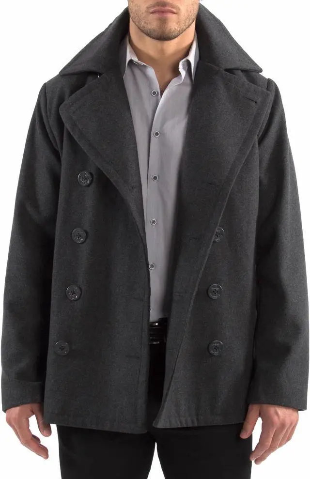 Alt view image 2 of 7 - Alpine Swiss Mason Mens Wool Blend Pea Coat Jacket Double Breasted Dress Coat