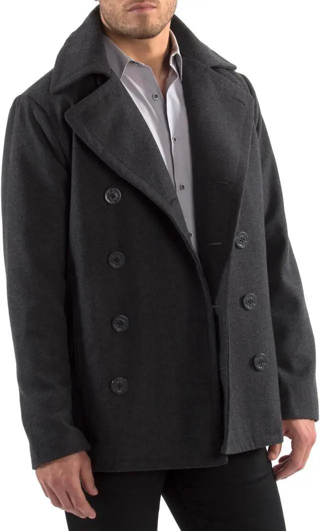 Alt view image 4 of 7 - Alpine Swiss Mason Mens Wool Blend Pea Coat Jacket Double Breasted Dress Coat
