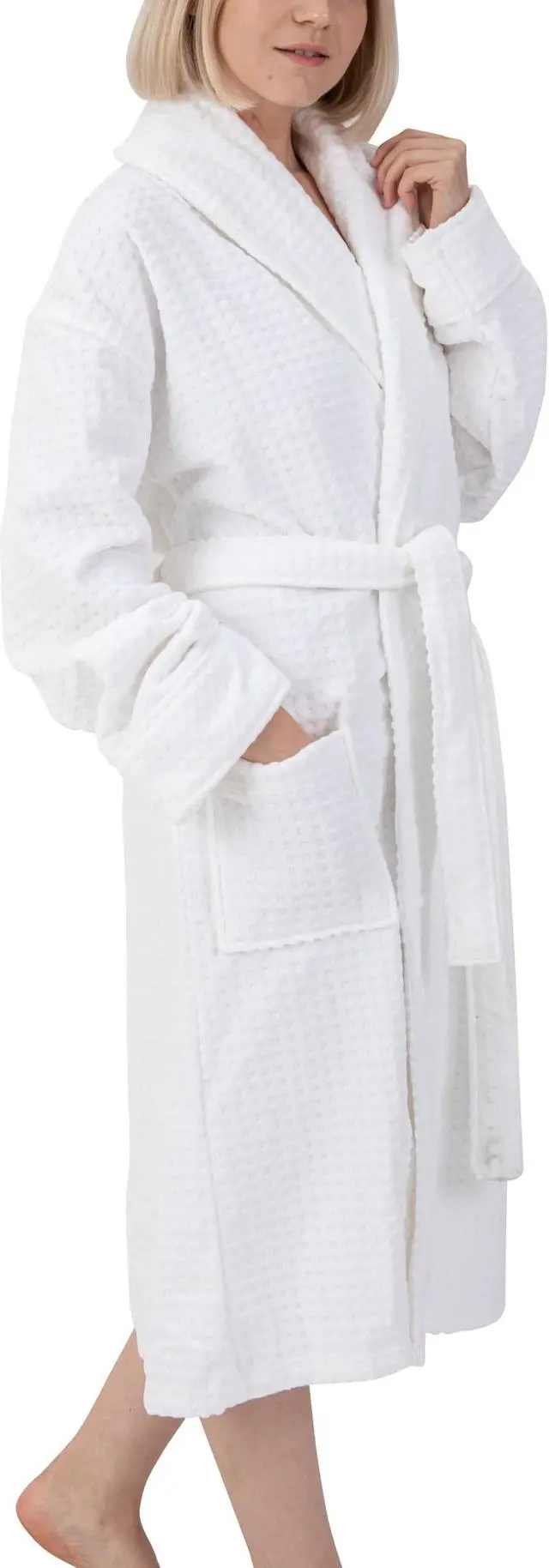 Alt view image 4 of 6 - Alpine Swiss Womens Luxury Waffle Knit Cotton Bathrobe Shawl Collar Spa Robe