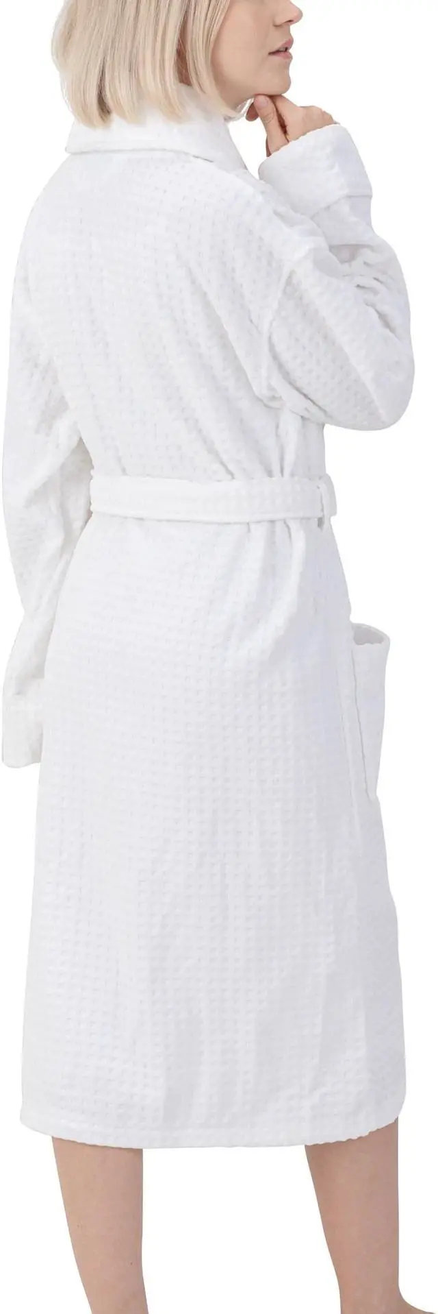 Alt view image 6 of 6 - Alpine Swiss Womens Luxury Waffle Knit Cotton Bathrobe Shawl Collar Spa Robe