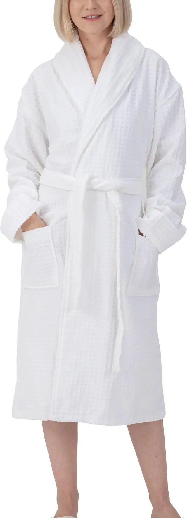 Alt view image 2 of 6 - Alpine Swiss Womens Luxury Waffle Knit Cotton Bathrobe Shawl Collar Spa Robe