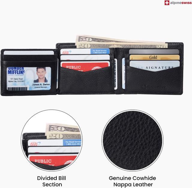 Alt view image 3 of 13 - Alpine Swiss Mens Wallet for Men RFID Protected Leather Mens Wallet Spencer Bifold Divided Bill Section Gift Box 2 ID Windows 14 Card Storage Pockets