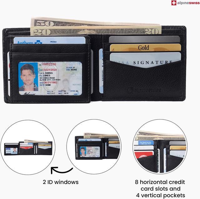 Alt view image 4 of 13 - Alpine Swiss Mens Wallet for Men RFID Protected Leather Mens Wallet Spencer Bifold Divided Bill Section Gift Box 2 ID Windows 14 Card Storage Pockets