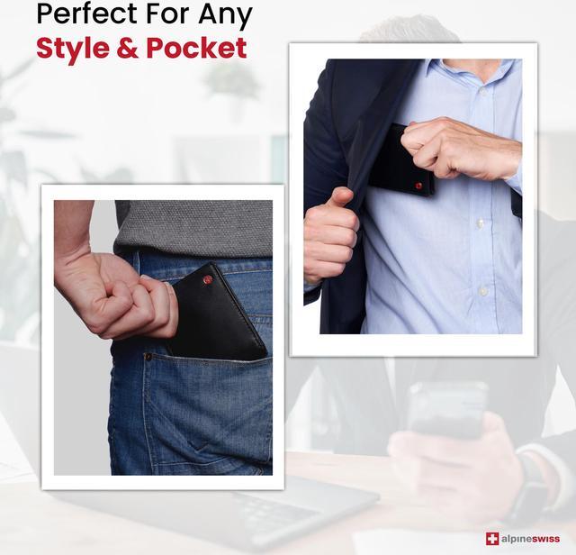 Alt view image 6 of 13 - Alpine Swiss Mens Wallet for Men RFID Protected Leather Mens Wallet Spencer Bifold Divided Bill Section Gift Box 2 ID Windows 14 Card Storage Pockets