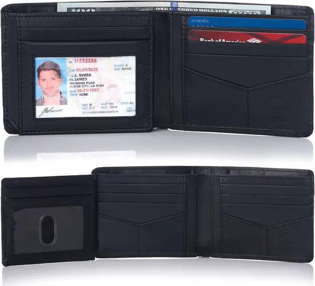 Alt view image 2 of 5 - Alpine Swiss RFID Mens Wallet Deluxe Capacity Hybrid Bifold Flipout ID Window