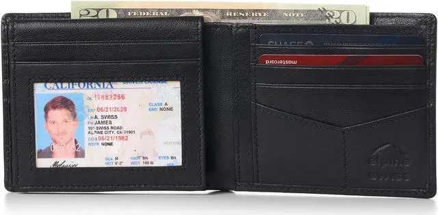 Alt view image 3 of 4 - Alpine Swiss RFID Mens Wallet Deluxe Capacity Passcase Bifold Two Bill Sections