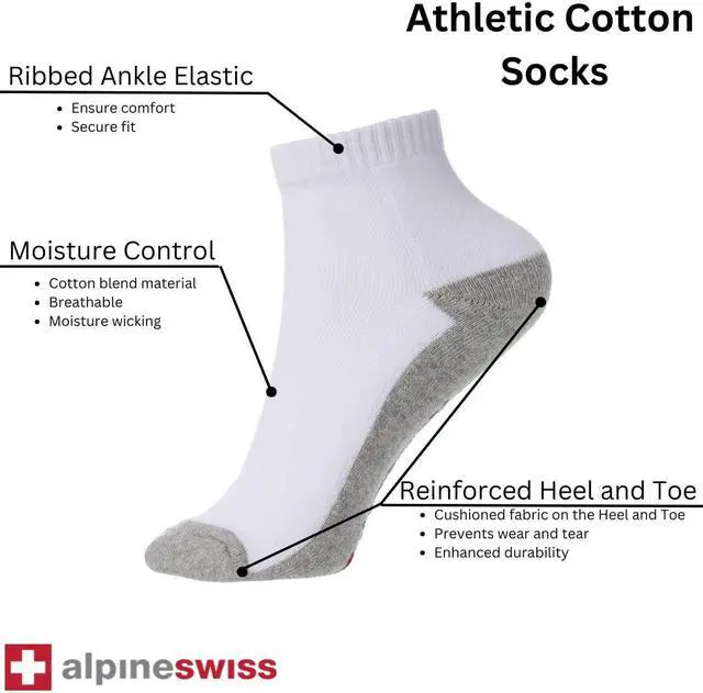 Alt view image 2 of 6 - Alpine Swiss Mens Ankle Socks 8 Pack Cotton Athletic Performance Socks for Men Moisture-Wicking Cushioned Quarter Length Socks Reinforced Heel & Toe