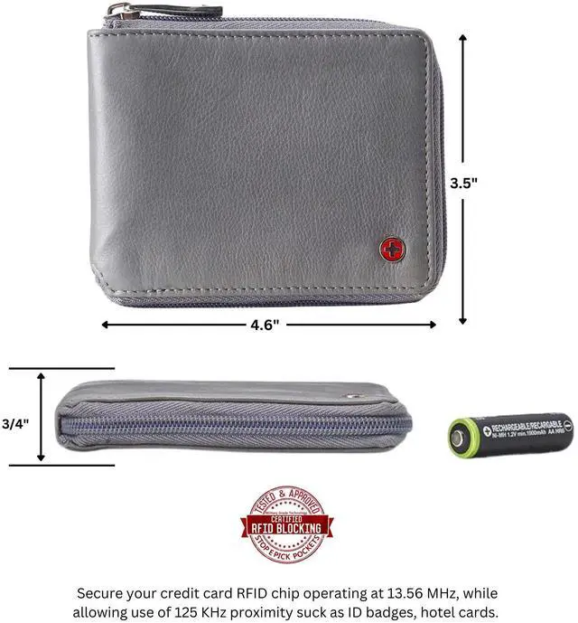 Alt view image 4 of 6 - Alpine Swiss Logan Zipper Bifold Wallet | All-Around Zip Closure | 13 Card Slots 2 Bill Sections | RFID Protected Premium Leather | Gift Box