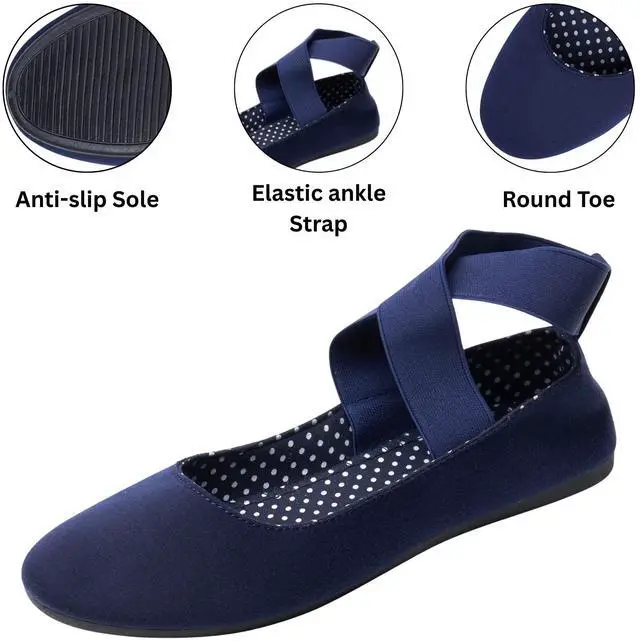 Alt view image 3 of 7 - Alpine Swiss Peony Ballet Flats Shoes For Women Elastic Ankle Strap Flats Round Closed-Toe Slip On Loafers Padded for Comfort Runs Small