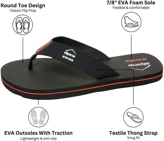 Alt view image 3 of 7 - Alpine Swiss Mens Flip Flops Lightweight Thong Sandals Beach Sandals EVA Sole for Comfort Durable Flip Flops for Men Casual Wear Pool Outdoor Sandal