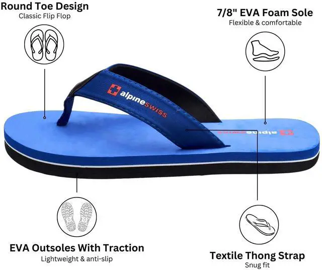 Alt view image 3 of 7 - Alpine Swiss Mens Flip Flops Lightweight Thong Sandals Beach Slides EVA Sole for Comfort Durable Flip Flops for Men Casual Wear Pool Outdoor Sandal