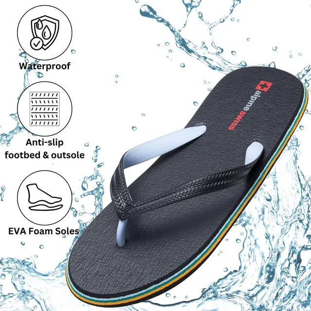 Alt view image 3 of 7 - Alpine Swiss Men's Flip Flops | Ultra-light Thin EVA foam Sandals for Beach Pool Everyday Wear | Simple Flexible Flip Flops for Men