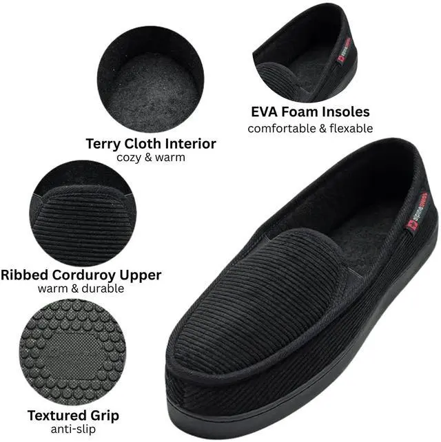 Alt view image 3 of 7 - Alpine Swiss Mens Wide Moccasin Slippers Memory Foam Slip On Indoor House Shoes