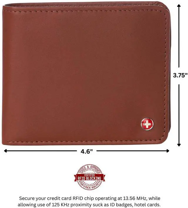 Alt view image 4 of 4 - Alpine Swiss RFID Mens Wallet Deluxe Capacity Passcase Bifold Two Bill Sections