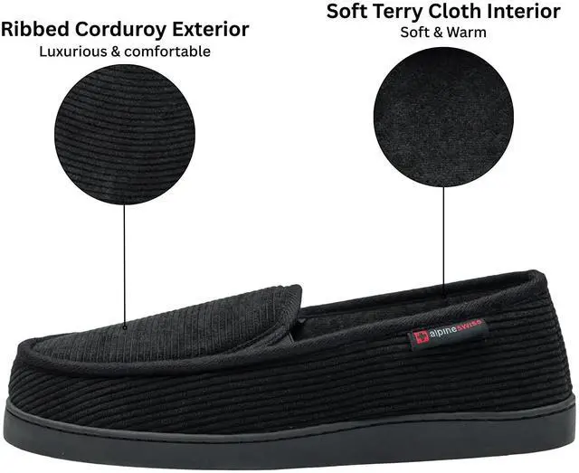 Alt view image 5 of 7 - Alpine Swiss Mens Wide Moccasin Slippers Memory Foam Slip On Indoor House Shoes