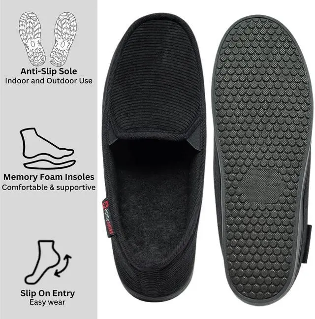 Alt view image 3 of 7 - Alpine Swiss Mens Wide Moccasin Slippers Memory Foam Slip On Indoor House Shoes