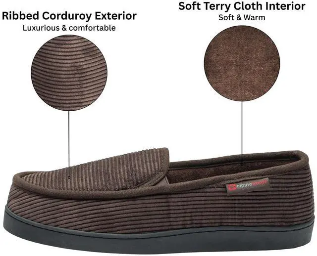 Alt view image 5 of 7 - Alpine Swiss Mens Wide Moccasin Slippers Memory Foam Slip On Indoor House Shoes