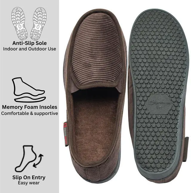 Alt view image 3 of 7 - Alpine Swiss Mens Wide Moccasin Slippers Memory Foam Slip On Indoor House Shoes