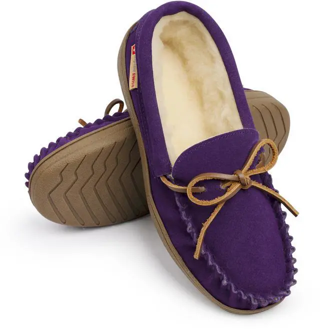 Alt view image 7 of 7 - Alpine Swiss Sabine Womens Suede Shearling Moccasin Slippers House Shoes Slip On