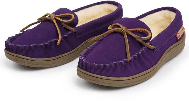 Alt view image 5 of 7 - Alpine Swiss Sabine Womens Suede Shearling Moccasin Slippers House Shoes Slip On