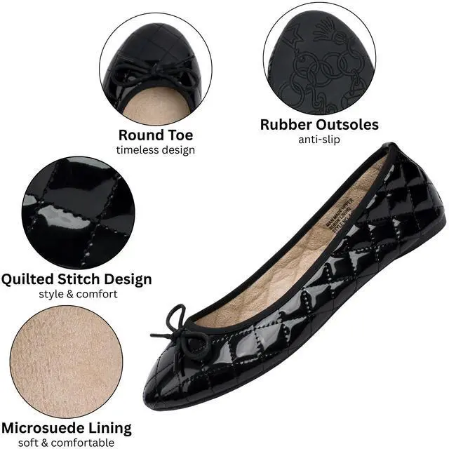 Alt view image 2 of 7 - Alpine Swiss Womens Aster Ballet Flats Patent Leather Slip-On Shoes Quilted Pillow Stitch Rounded Toe Everyday Comfortable Fashion Footwear