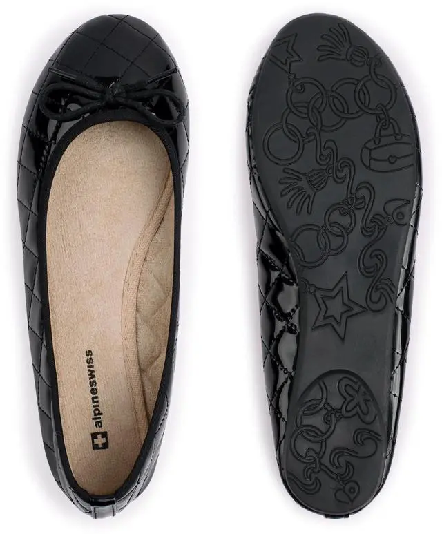 Alt view image 5 of 7 - Alpine Swiss Womens Aster Ballet Flats Patent Leather Slip-On Shoes Quilted Pillow Stitch Rounded Toe Everyday Comfortable Fashion Footwear