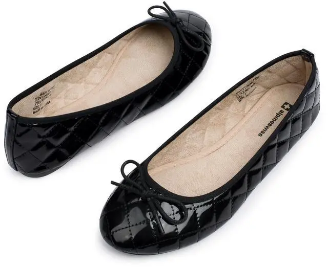 Alt view image 4 of 7 - Alpine Swiss Womens Aster Ballet Flats Patent Leather Slip-On Shoes Quilted Pillow Stitch Rounded Toe Everyday Comfortable Fashion Footwear